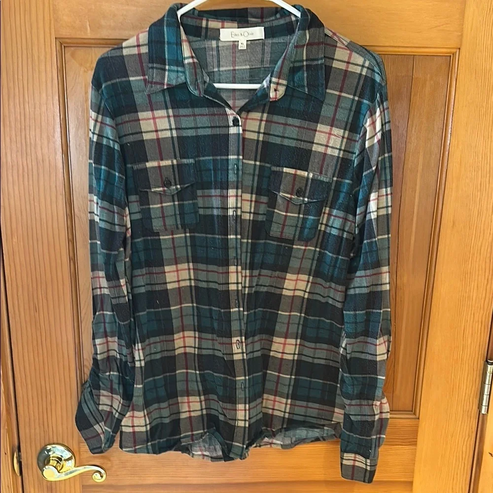 Women’s Green and Pink Plaid Shirt - Picture 1 of 4